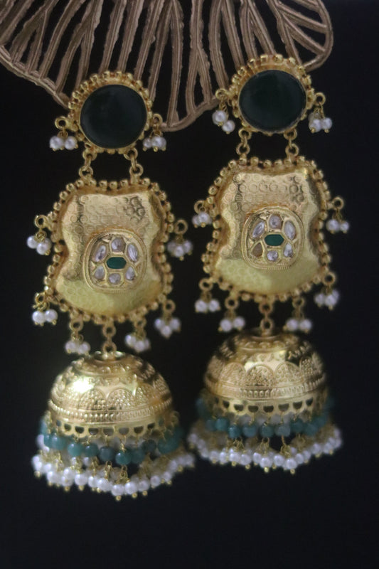 Bold Green Brass Jhumkas