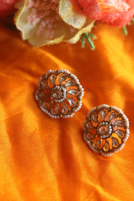 Daisy kundan Pearl Studs